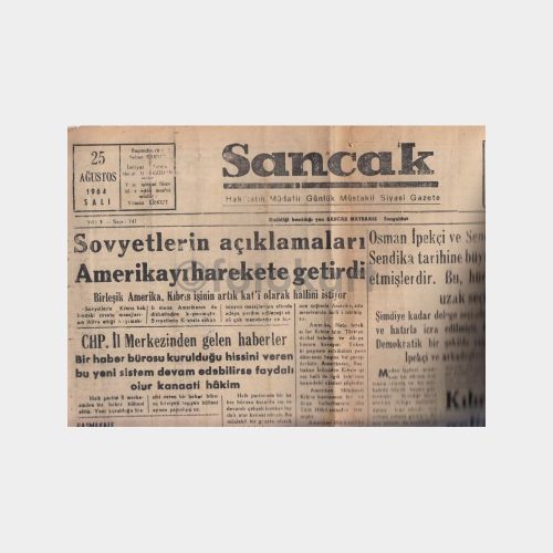 1964 Zonguldak Sancak Gazetesi - 25 Ağustos