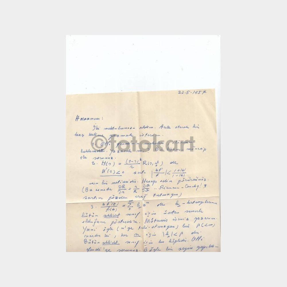 1957 İlk Kadın Matematikçimiz Suzan Kahramaner'e Öğrenci Mektubu fotokart